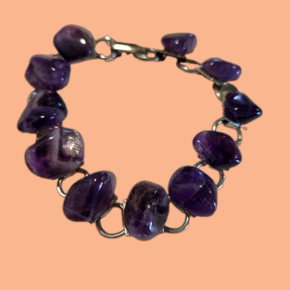11 Raw Amethysts in Silver Plated Bracelet